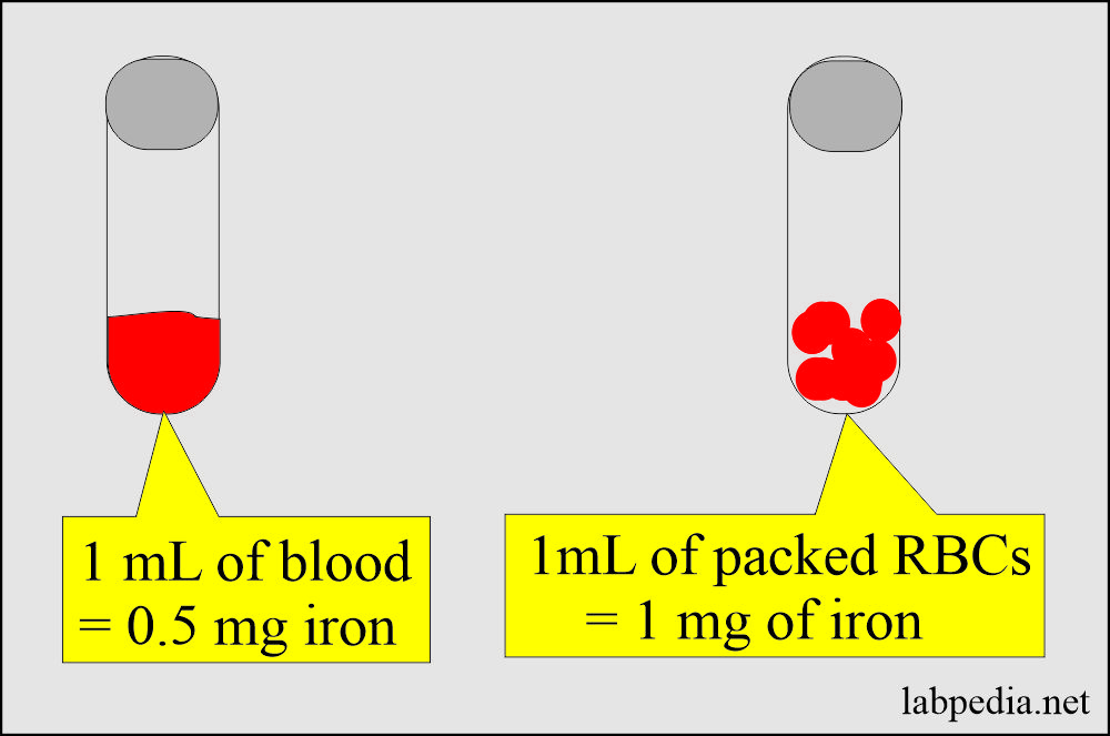 Iron in the packed RBCs and whole blood